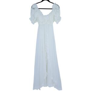 TOSCA Lingerie Vintage Lace Gown Set White Slip Dress Pegnoir Chemise Women's M
